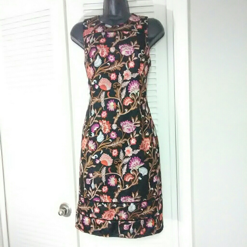 White House Black Market Black Floral Embroidered Sheath Dress